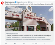 TRAKYA ÜNİVERSİTESİNİN BAŞARISI BASINDA YOĞUN İLGİ GÖRDÜ